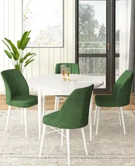 Jedálenské sety Dining Table & Chairs Set (5 Pieces) Rox - White, Khaki