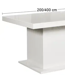 Jedálenské stoly PYKA Kacper 200/400 rozkladací jedálenský stôl biely vysoký lesk