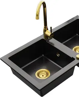 Kuchynské drezy MEXEN/S MEXEN/S - Mario granitový drez 2-bowl vrátane batérie Telma, čierna 6504-77-670200-50