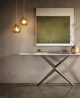 Konzolové stolíky DELIFE Konzolový stolík Edge zaoblený 180×40 cm keramika onyx perla Estelo kov titánová farba