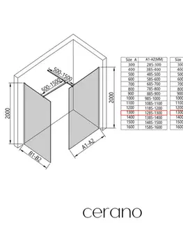Sprchové dvere CERANO - Sprchová zástena Walk-in Onyx TL/P - 10 mm - hranatá vzpera - čierna matná, transparentné sklo - 130x130x200 CER-8050BD8835