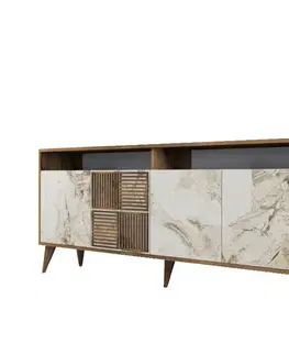 Komody Konzolový stolík Milan - Walnut, White Marble