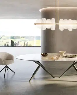 Jedálenské stoly DELIFE Jedálenský stôl Edge oválny 280x130 keramika Minas Melange bielo-béžová Estelar okrúhly kov titánový efektový povrch