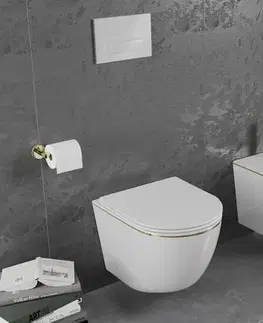 Záchody MEXEN - Lena Závesná WC misa vrátane sedátka s slow-slim, duroplast, biela/zlatá linka 30224005
