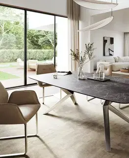 Jedálenské stoly DELIFE Jedálenský stôl Edge zaoblený 260×120 cm keramika Laminam® Nero Greco antracitová Zenthara hranatý nerezová oceľ