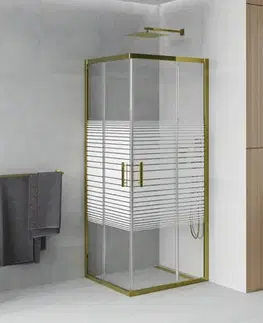 Sprchovacie kúty MEXEN - Rio sprchovací kút štvorec 90 x 90, pruhy, zlatá 860-090-090-50-20