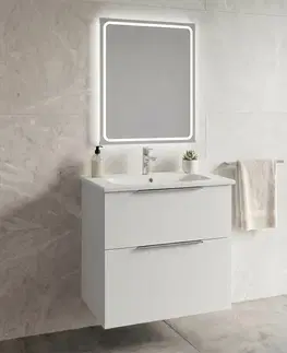 Kúpeľňový nábytok SAPHO - CIRASA kúpeľňová skrinka 60 cm CIRASA s umývadlom a LED zrkadlom, 2 zásuvky, biely lesk KSET-094
