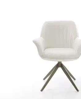 Jedálenské stoličky DELIFE Jedálenská stolička Keila-Flex s opierkami bouclé mäkký béžová krížová podstava široká titánová farba 360° otočná hojdacia funkcia