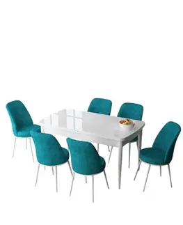 Jedálenské sety Extendable Dining Table & Chairs Set (7 Pieces) Zen - White, Turquoise