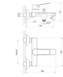 Kúpeľňové batérie AQUALINE - SINTRA nástenná vaňová batéria, čierna mat SX010B