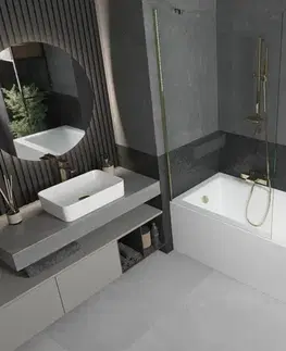 Sprchové dvere MEXEN/S - Cubik obdĺžniková vaňa 170 x 70 cm s panelom + vaňová zástena 100, transparent, zlatá 550317070X9510000050