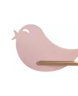 Svietidlá  LED Detské nástenné svietidlo s poličkou BIRD LED/5W/230V ružová/drevo 21-84736