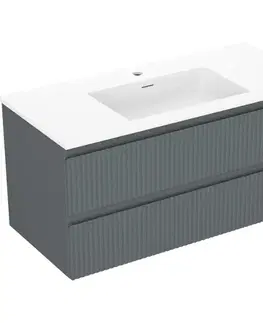 Kúpeľňový nábytok MEXEN/S - Rivel kúpeľňová skrinka 100 cm s umývadlom Otis, 2 zásuvky, reliéf, grafit mat/biela mat - 91A20-10047-2-BFF66-W18M0 91A20-10047-2-BFF66-W18M01