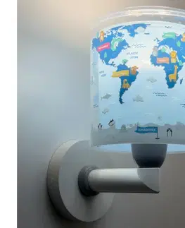 Svietidlá Dalber 40679 - Detské nástenné svietidlo WORLD 1xE27/15W/230V modré 40679