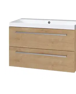 Kúpeľňový nábytok Mereo Bino, kúpeľňová skrinka s umývadlom z liateho mramoru 101 cm, dub Arlington CN622M