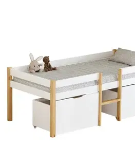 Postele KONDELA Juna detská posteľ s úložným priestorom 90x200 biela / dub