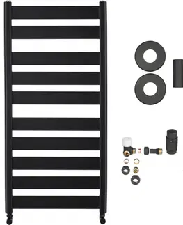 Doplnky do kúpeľne CERANO - Koupelnový radiátorový set Marco - ústřední vytápění - boční připojení - 816W - černá matná - 1125x550 mm CER-663454
