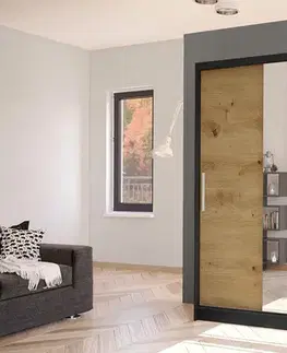 Šatníkové skrine Šatníková skriňa RICA 6 čierna/dub artisan