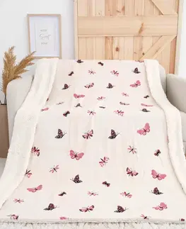Deky MKLozkoviny.sk Baránková deka mikroplyš Exclusive 150 × 200 cm – Motýliky béžové