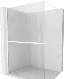 Sprchové dvere MEXEN/S - Kioto+ Sprchová zástena WALK-IN s poličkou a držiakom uterákov 70 x 200, prúžky, biela 800-070-121-20-09