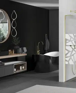 Sprchové dvere MEXEN/S - Kioto L Sprchová zástena WALK-IN 80 x 200, biely vzor, zlatá 800-080-103-50-85