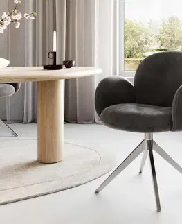Jedálenské stoličky DELIFE Otočná jedálenská stolička Nube-Flex s opierkami mikrovlákno antracit vintage krížová podstava široká nerezová oceľ 360° otočná vrecková pružina