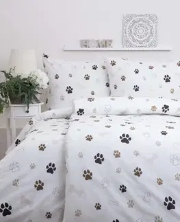 Obliečky MKLozkoviny.sk Francúzske bavlnené obliečky Renforcé – Labky biele - 220 × 200 cm - 70 x 90 cm