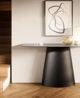 Konzolové stolíky DELIFE Konzolový stolík Edge zaoblený 140×40 cm keramika betón sivá Conos kov čierna
