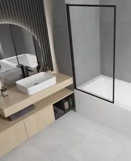 Sprchové dvere MEXEN/S - Cube obdĺžniková vaňa 180 x 80 cm s panelom + vaňová zástena 70, čierna vzor 550518080X9307017070