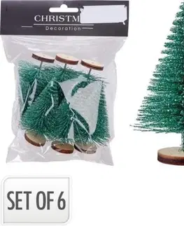 Ostatné vianočné dekorácie Kinekus Dekorácia stromček 4x7 cm sada 6 ks zelená mix