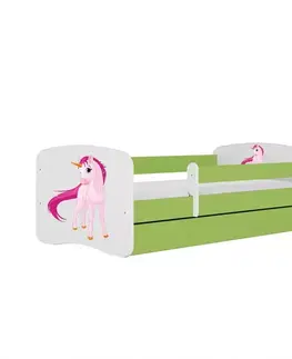 Postele pre dievčatá Detská Posteľ. Babydreams+Sz+M Zelená 80x180 Jednorožec