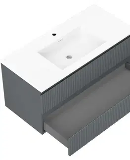 Kúpeľňový nábytok MEXEN/S - Rivel kúpeľňová skrinka 100 cm s umývadlom Otis, 2 zásuvky, reliéf, grafit mat/biela mat - 91A20-10047-2-BFF66-W18M0 91A20-10047-2-BFF66-W18M01