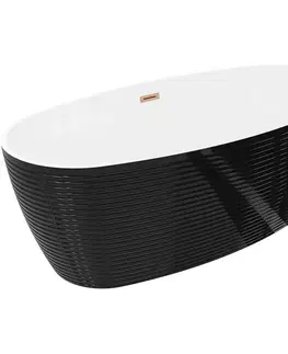 Vane MEXEN/S - Lira voľne stojaca vaňa vzor 170 x 80, biela/čierna, sifón a prepad meď kartáčovaná 52831708075-65