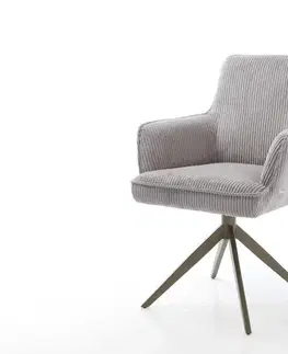 Jedálenské stoličky DELIFE Jedálenská stolička Heira-Flex s opierkami manšester strieborno-šedá krížová podstava široká titánová farba 360° otočná hojdacia funkcia vrecková pružina