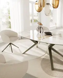 Jedálenské stoly DELIFE Jedálenský stôl Edge oválny 220x120 keramika Minas Melange bielo-béžová Zenthara hranatý kov efektová povrchová úprava titánová