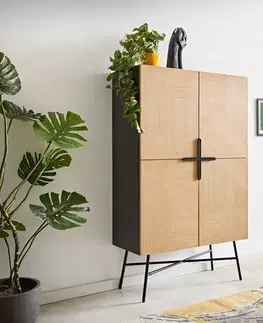Vysoké skrine DELIFE Skriňa Mikkusu 90x150 cm bambus prírodná mango čierna 4 dvierka kov čierna
