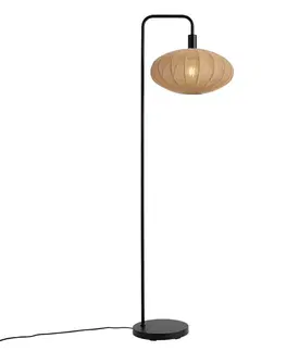 Stojace lampy Japandi stojacia lampa čierna s hnedým látkovým tienidlom - Bida