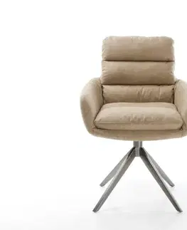 Jedálenské stoličky DELIFE Otočná jedálenská stolička Abelia-Flex s opierkami mikrovlákno béžová vintage krížová podstava široká grafitová 360° otočná s hojdacou funkciou