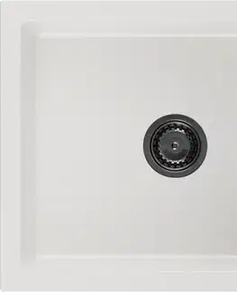 Kuchynské drezy MEXEN/S MEXEN/S - Leo granitový drez 1 s odkvapkávačom 900x500 mm, biela, + čierny sifón 6501901010-20-B