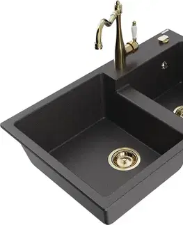 Kuchynské drezy MEXEN/S MEXEN/S - Tomas granitový drez 2-bowl vrátane batérie Carla, čierna kropenatá 6516-76-670700-50
