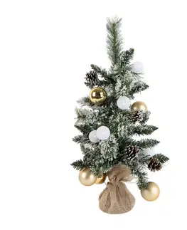 Svetelné reťaze do interiéru Vianočný stromček biely so zlatou farbou 60 cm vrátane LED s časovačom - Jack