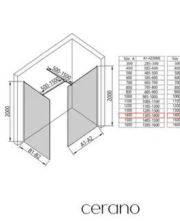 Sprchové dvere CERANO - Sprchová zástena Walk-in Onyx TL/P - 8 mm - hranatá vzpera - čierna matná, bronzové sklo - 140x140x200 CER-686848