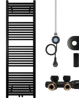 Doplnky do kúpeľne CERANO - Kúpeľňový radiátorový set Lincoln - kombinované vykurovanie, wifi tyč - stredové pripojenie 50 mm - 300W - čierna matná - 1600x500 mm CER-663397