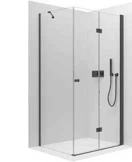 Sprchovacie kúty CERANO - Sprchovací kút Volpe L/P - 6 mm - čierna matná, transparentné sklo - 70x90x190 - zalamovacia CER-427306