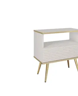 Nábytok ArtPS Nočný stolík BIJOU S-54 MDF | biela / zlaté nohy
