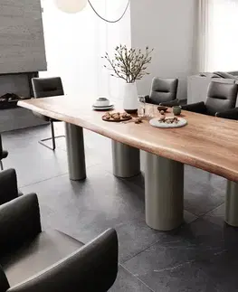 Jedálenské stoly DELIFE Jedálenský stôl Edge 300x100 XL akácia hnedá podstava kov titánová farba Live-Edge