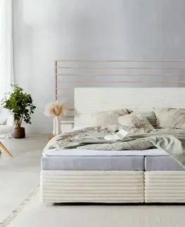 Postele Boxspring DELIFE Boxspring posteľ Dream-Well plyšový manšester béžová 200×200 cm bonellový matrac topper
