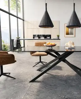 Jedálenské stoly DELIFE Jedálenský stôl Edge 200x100 reliéfne sklo dymovo čierna 3D dizajn krížová podstava hranatý čierna