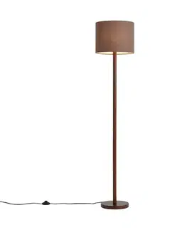 Stojace lampy Japandi stojaca lampa orechové drevo s hnedým ľanovým tienidlom 151cm - Mels