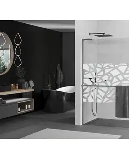 Sprchové dvere MEXEN/S - Kioto+ L Sprchová zástena WALK-IN s poličkou a držiakom uterákov 90 x 200, biely vzor, grafit metal 800-090-123-95-85